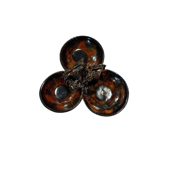 Pottery Art Glass Three Bowl Serveware Glossy Ornate - Picture 5 of 9